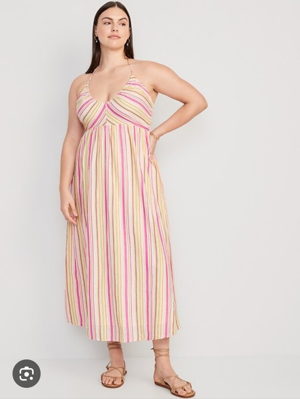 Old Navy Pink, Yellow & Cream Striped Halter Dress